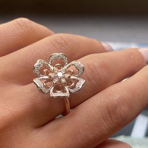 Luca Carati Diamond Flower Cocktail Ring 18K Rose Gold 0.68Cttw C080 Size 7